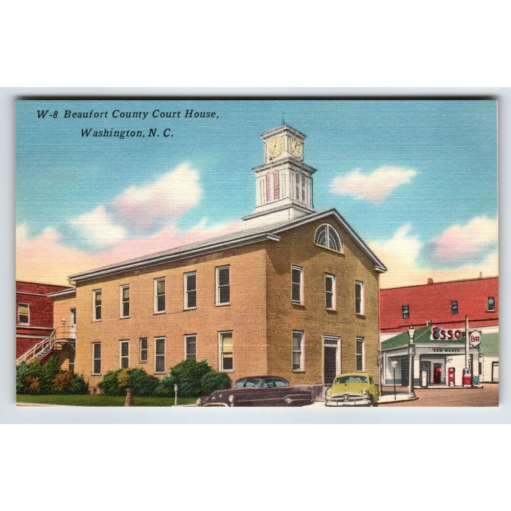 ESSO Gas Beaufort County Court House Washington North Carolina Linen Postcard